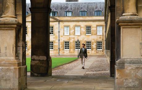 Walking through Peterhouse Courtyard, Cambridge